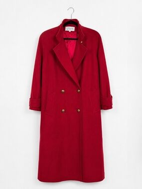 Vintage Stephanie Mathews Red 100% Wool Oversized Double Breasted Long Coat 6